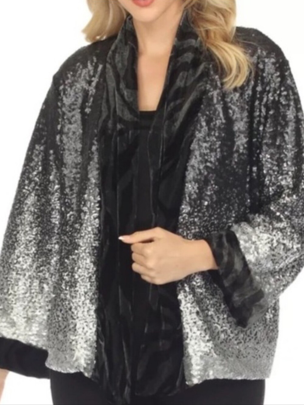 Johnny Was Sequin Silver Plaza Kimono (lined)